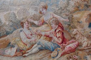 Gewirkter Wandbehang: Gobelin, Tapisserie, Wandteppich. Frankreich, 19. Jh., Privatbesitz.